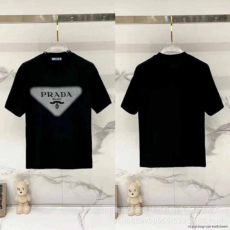 Prada Triangle Logo Trendy Style Black Short-sleeve T-shirt