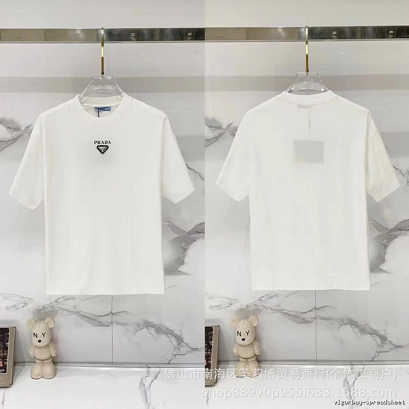 Prada Triangular Logo Minimalist Style White Short-sleeve T-shirt
