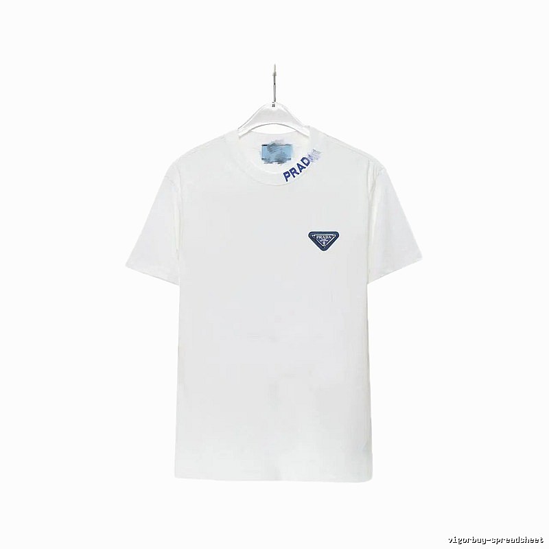 Prada Triangular Logo Minimalist Style White Short-sleeve T-shirt