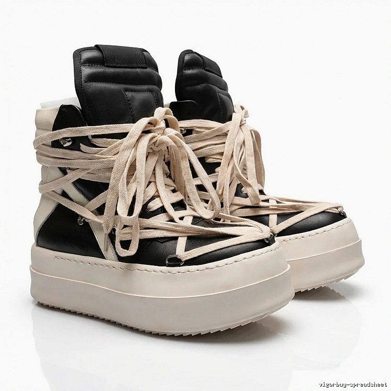 Rick Owens dark style black and white high-top shoes