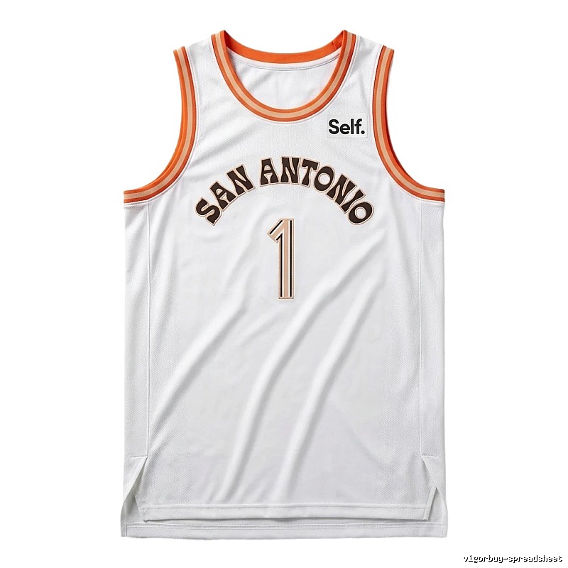 Self. Spurs white and orange basketball jersey
