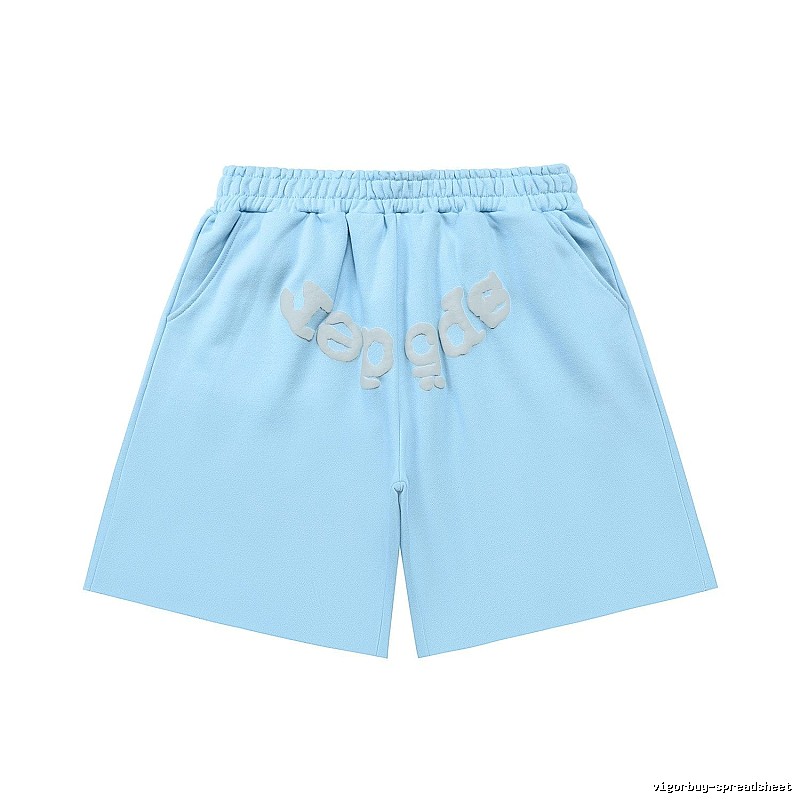 Sp5der letter-style light blue shorts