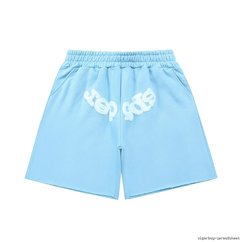 Sp5der letter-style light blue shorts