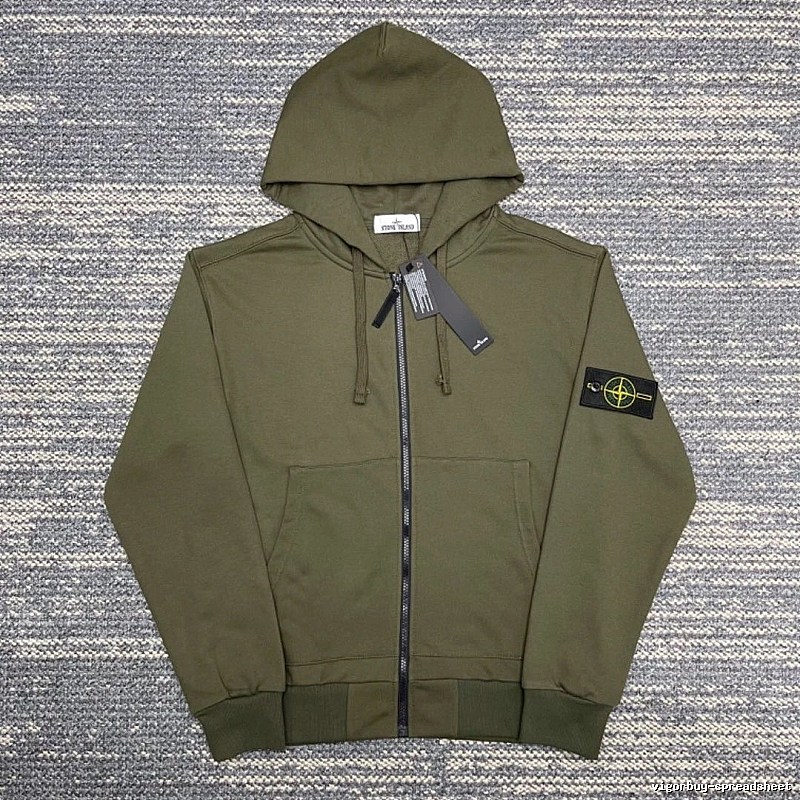 Stone Island Army Green Zip Hoodie Streetwear Look