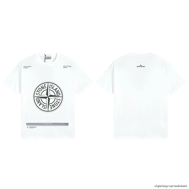 Stone Island Compass Print Casual Style White Short-sleeve T-shirt