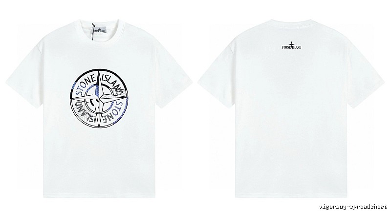 Stone Island Compass Print Street Style White T-shirt