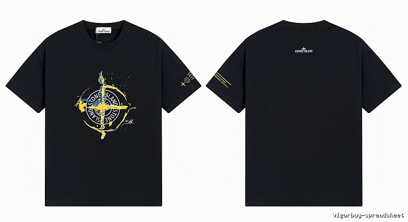 Stone Island Ink-splattered Street Style Black Short-sleeve T-shirt