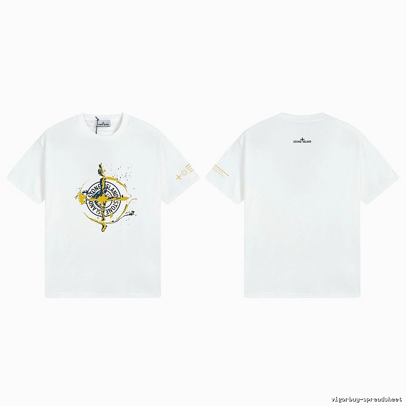 Stone Island Ink-splattered Trendy Style White T-shirt