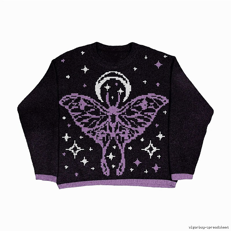 Streetwear Anime graphic sweater Black Knit Top with Logo Accent