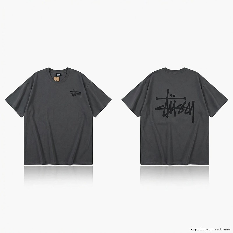 Stussy basic style simple style dark gray T-shirt