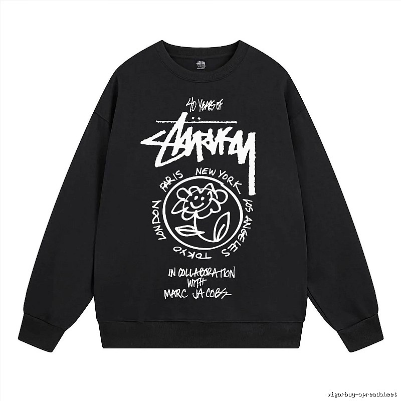 Stussy Black Style 539 Graphic SweatShirt Campus Look