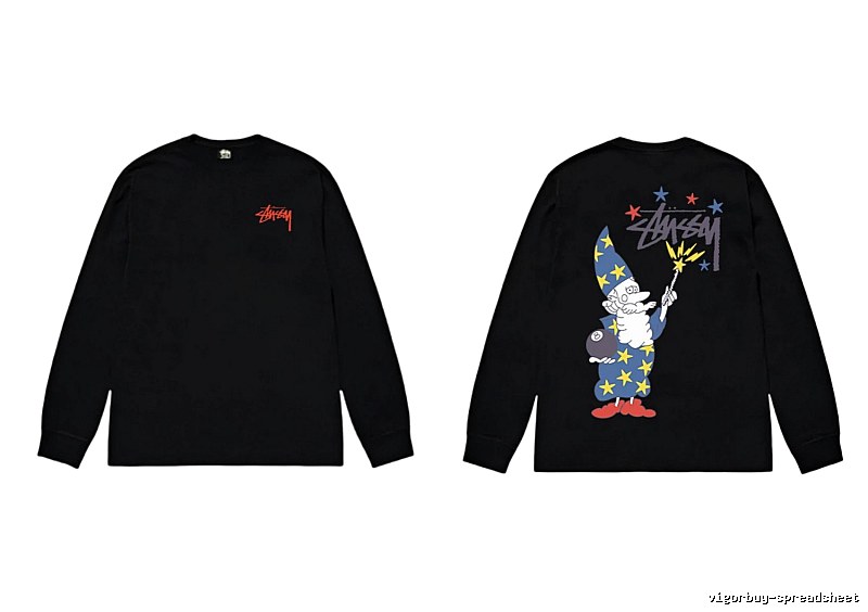 Stussy cartoon fun style black long-sleeved shirt
