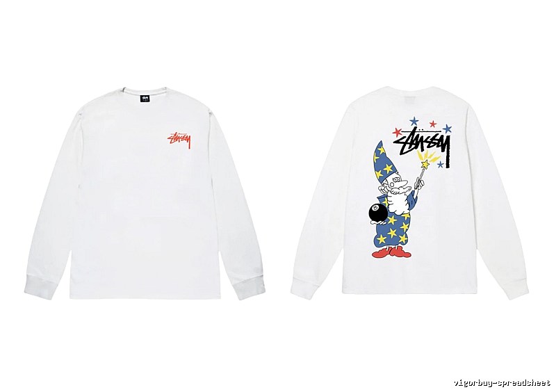 Stussy cartoon print style white long T-shirt