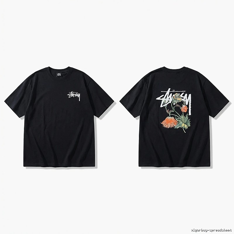 Stussy floral-style black T-shirt