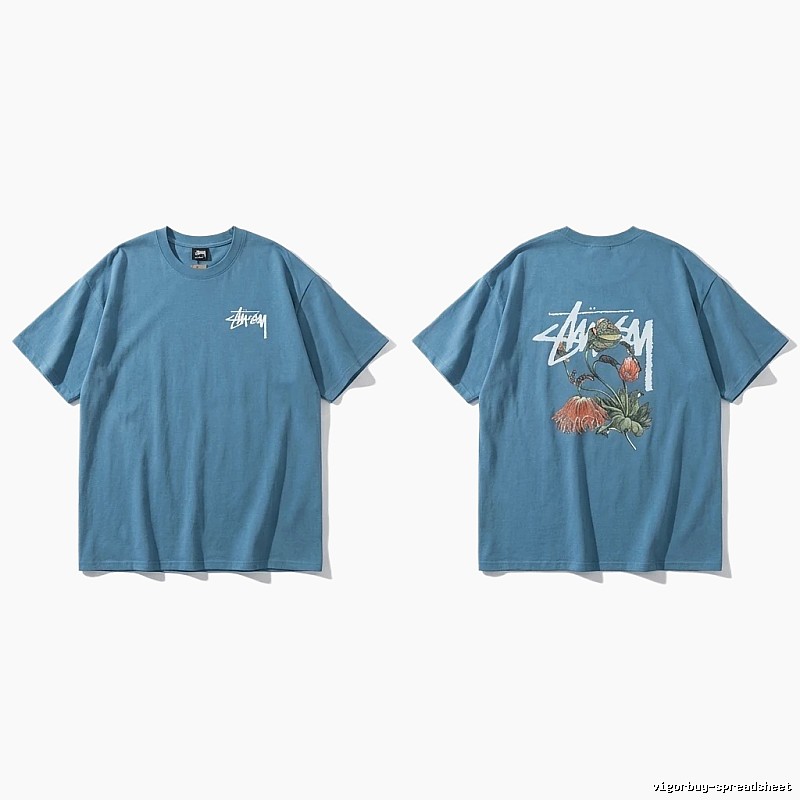 Stussy floral-style blue T-shirt