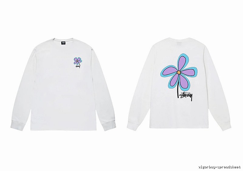 Stussy Flower Print Style White Long T-shirt