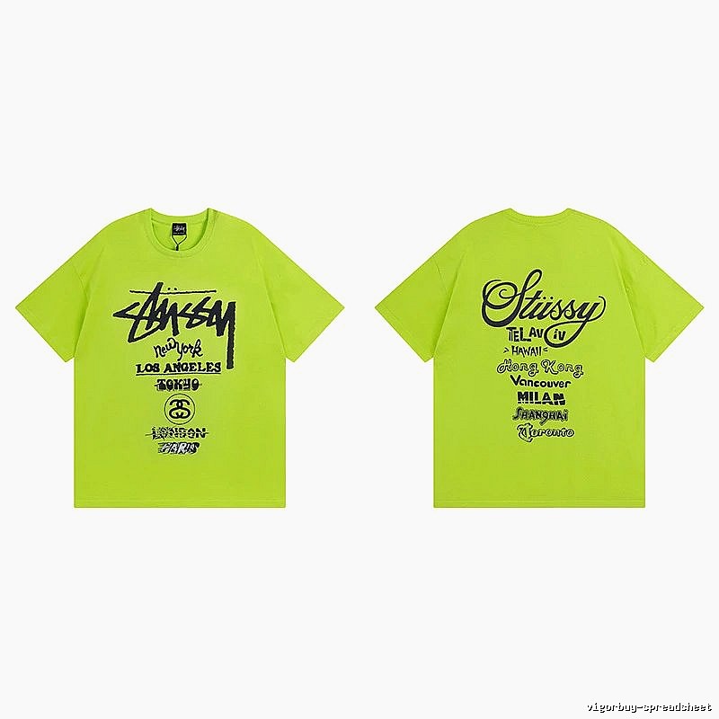 Stussy Fluorescent Green Spider Graphic T-Shirt Soft Neutral Logo