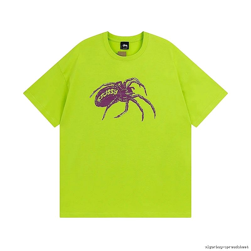 Stussy Fluorescent Green Spider Graphic T-Shirt Weekend Wear Logo