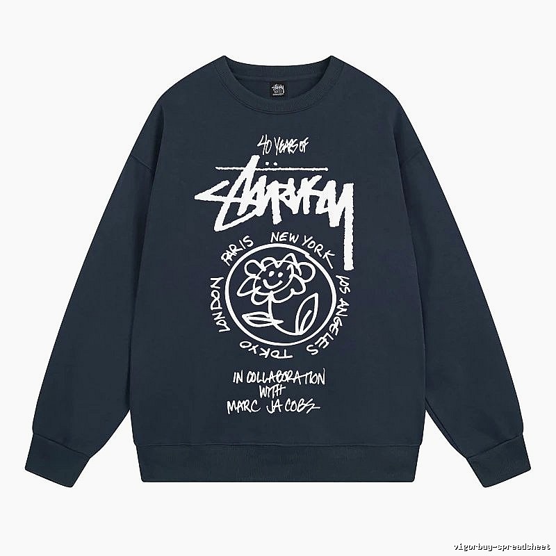 Stussy Navy Style 539 Graphic SweatShirt Poolside Style
