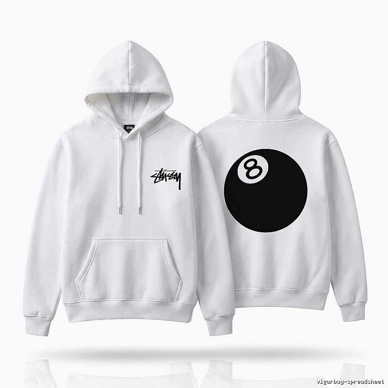 Stussy No.8 Ball Style White Hoodie