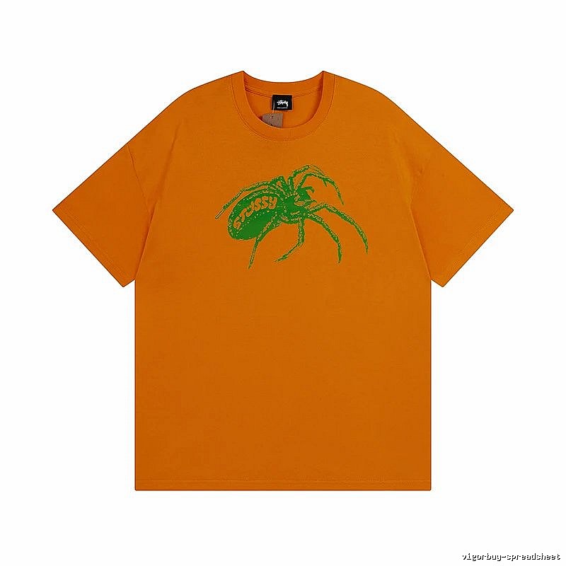 Stussy Orange Spider Graphic T-Shirt Streetwear Look Logo