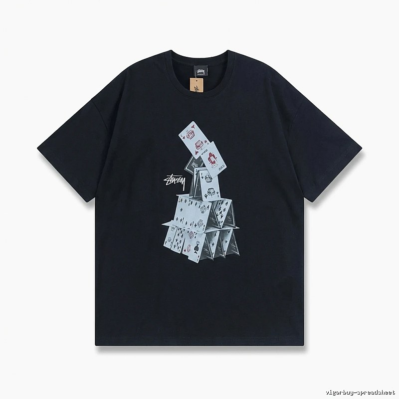 Stussy playing card series trendy black T-shirt