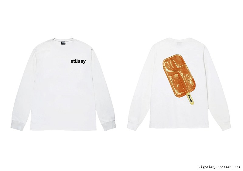 Stussy S Ice Cream Print Style White Long-Sleeve