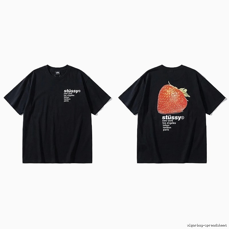 Stussy Strawberry Print Black T-shirt