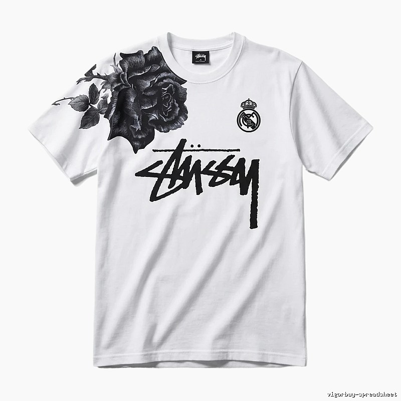 Stussy White T-shirt with Rose Print