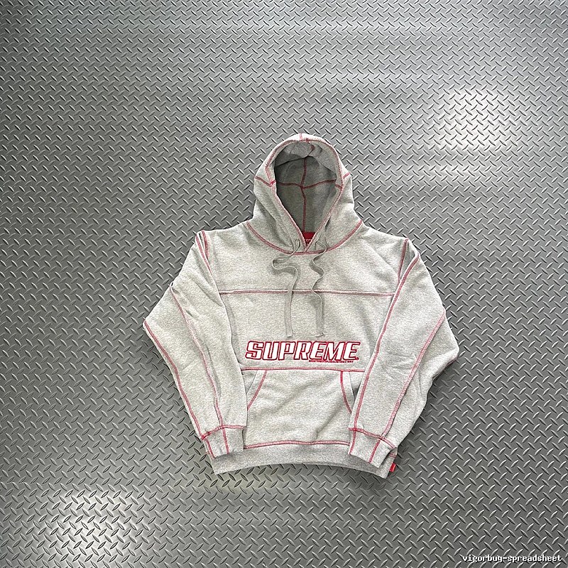 Supreme Heather Grey Red Piping Hoodie