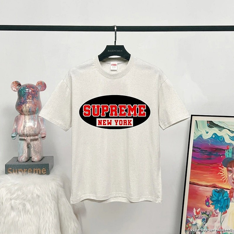 Supreme New York Printed Street Style Light Gray T-Shirt