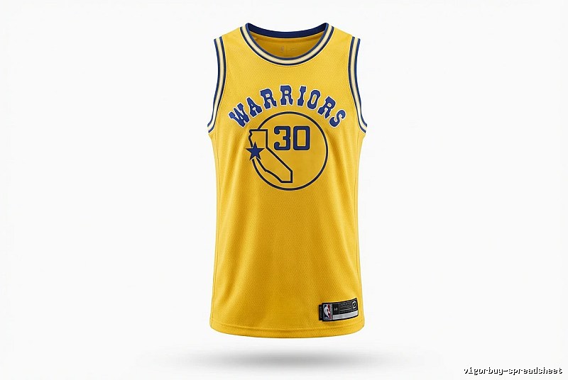 The No. 30 yellow jersey of the Golden State Warriors of Curry.