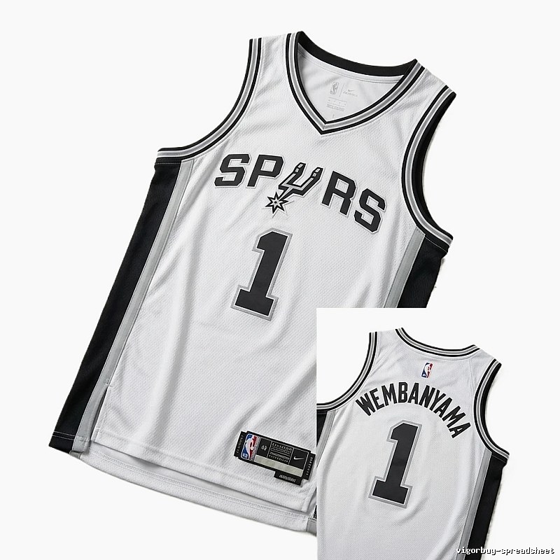 The white and black basketball uniform of Spurs' Wembanyama