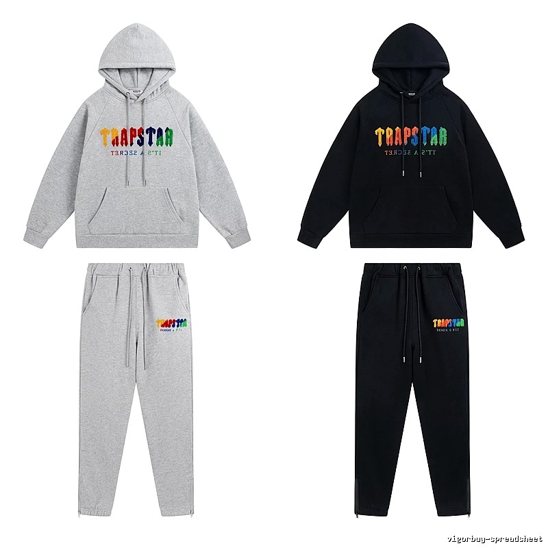 Trapstar Rainbow Wind Grey/Black Hooded Set