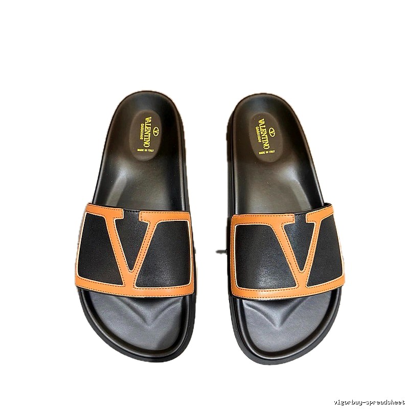 Valentino V-logo Casual Black and Brown Slide Sandals