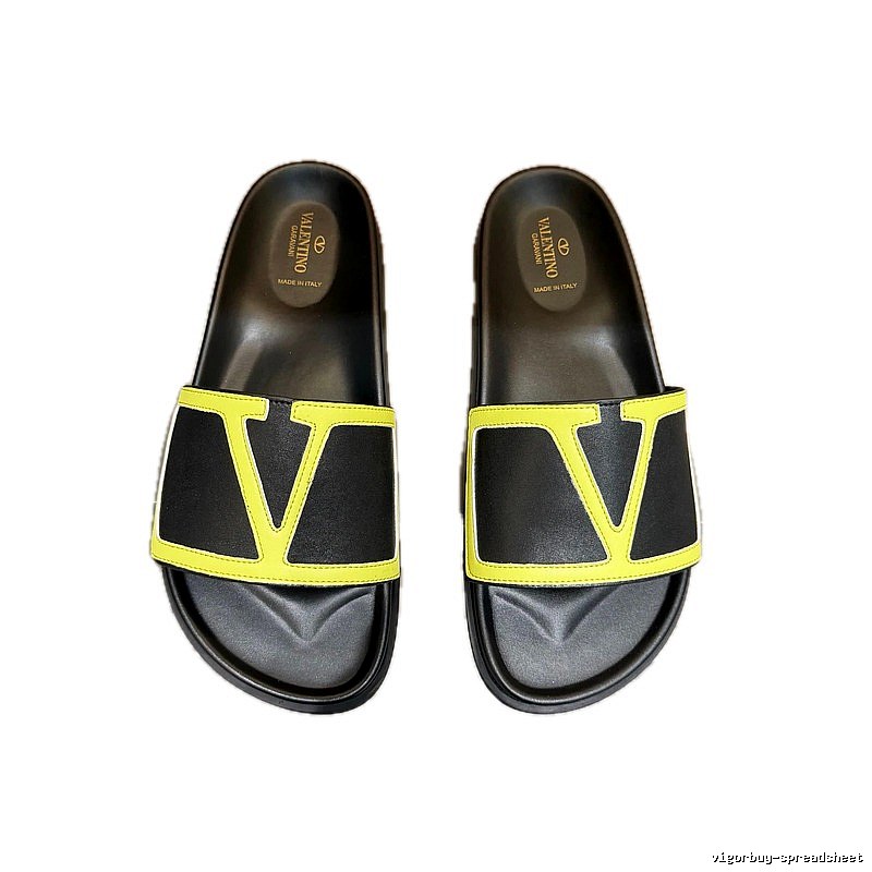 Valentino V-Logo Trendy Black and Yellow Slide Sandals