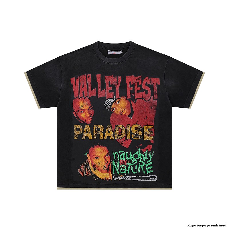 Valley Fest Hip-hop Vintage Distressed Black T-Shirt