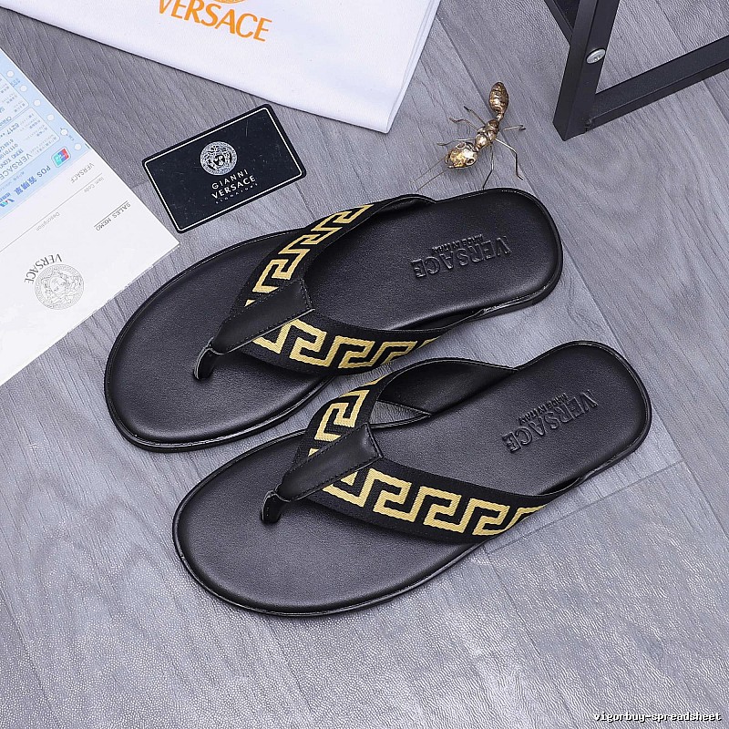 Versace Edgy Black & Gold Greek Key Flip-Flops