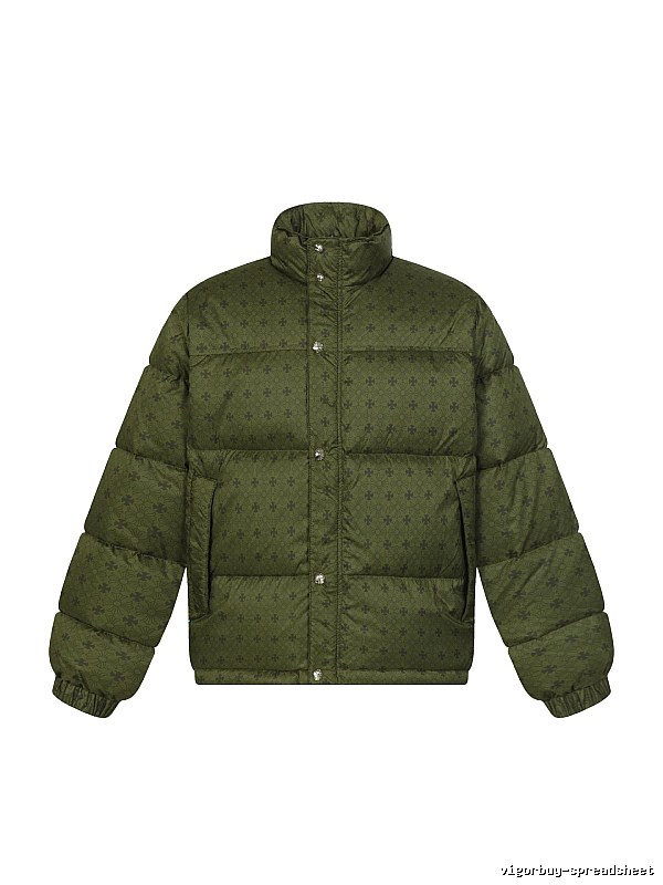 Vintage-style down jacket with Chrome Hearts print
