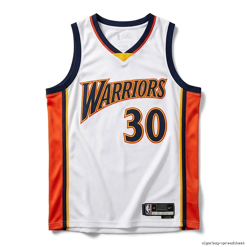 Warriors' Curry white and orange basketball jersey