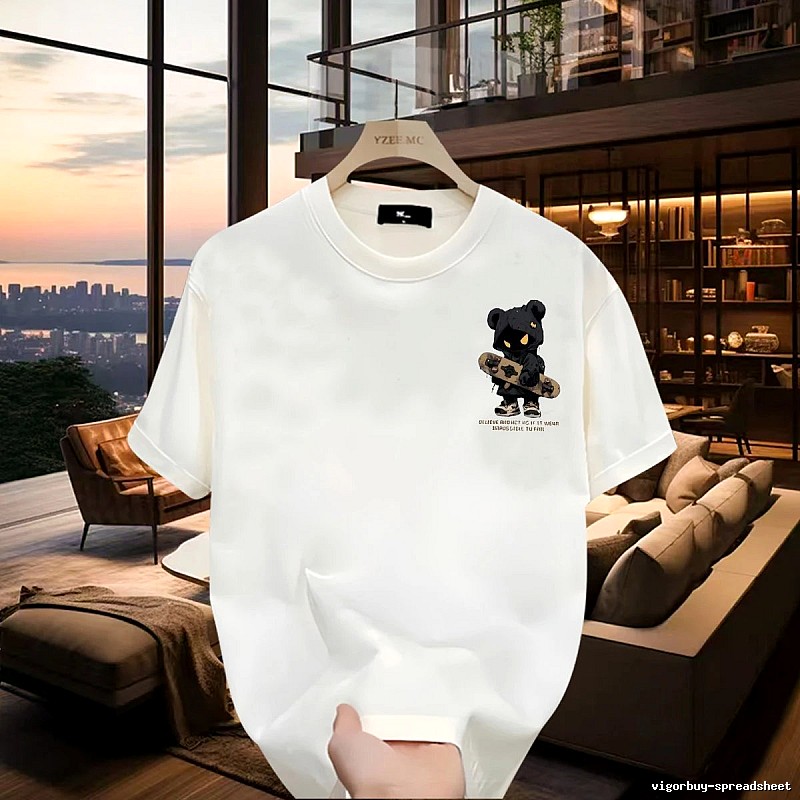 YZEE MC Skateboarding Bear Street Style Off-white T-Shirt
